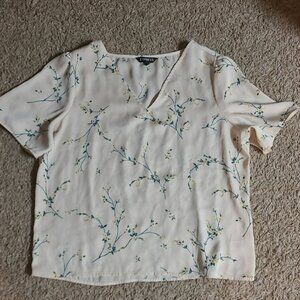 Express Women's Short Sleeve Light Pink Floral V-Neck Blouse Size Large